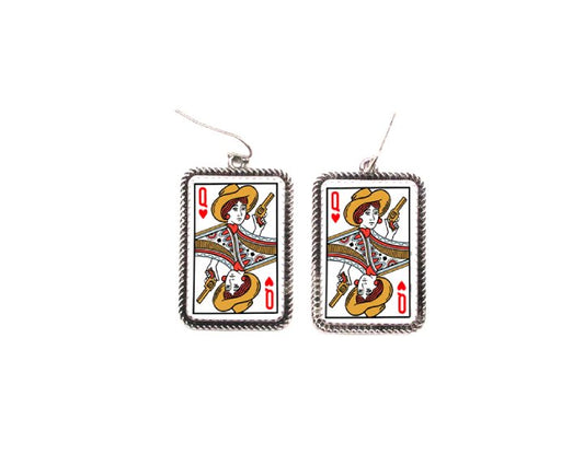 Western Heart Queen Card Dangle Earring