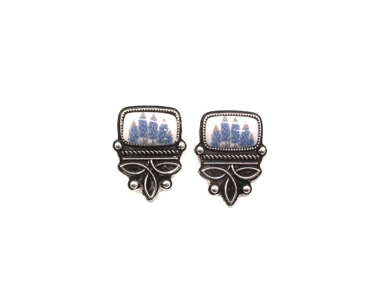 Western Blue Bonnet Boot Stitch Stud Earring