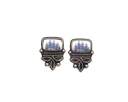 Western Blue Bonnet Boot Stitch Stud Earring
