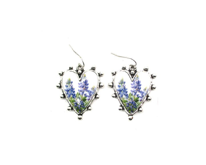Western Heart Blue Bonnet Dangle Earring