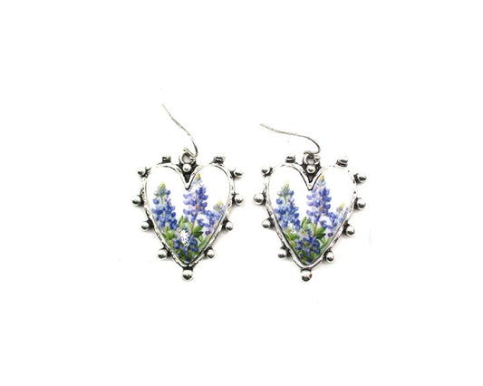 Western Heart Blue Bonnet Dangle Earring
