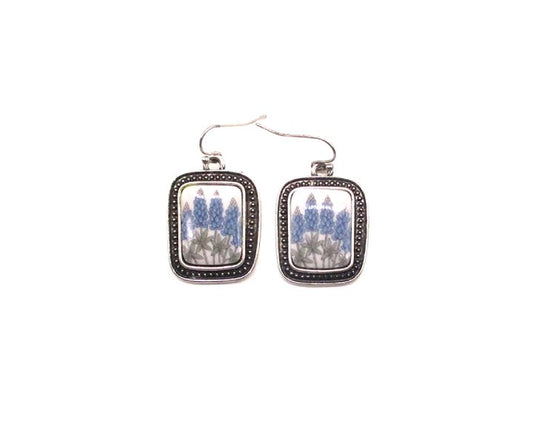 Western Rectangle Blue Bonnet Dangle Earring