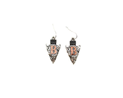 Western Two Tone Arrow Head Initial Dangle Earring