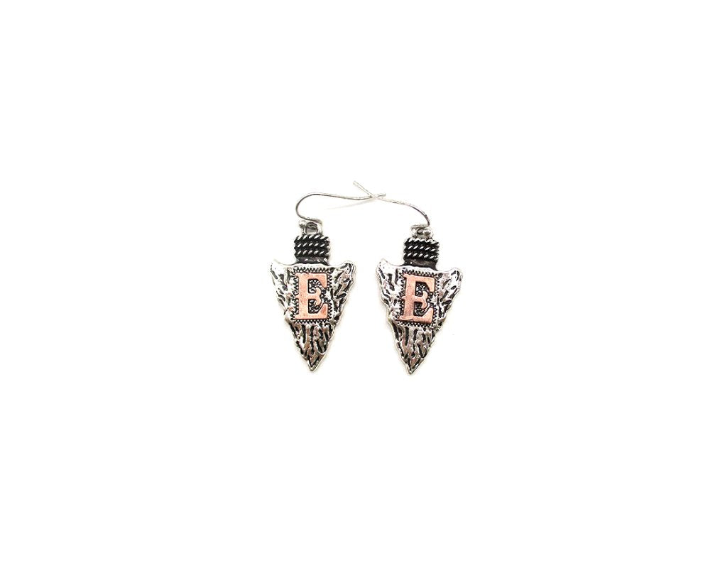Western Two Tone Arrow Head Initial Dangle Earring