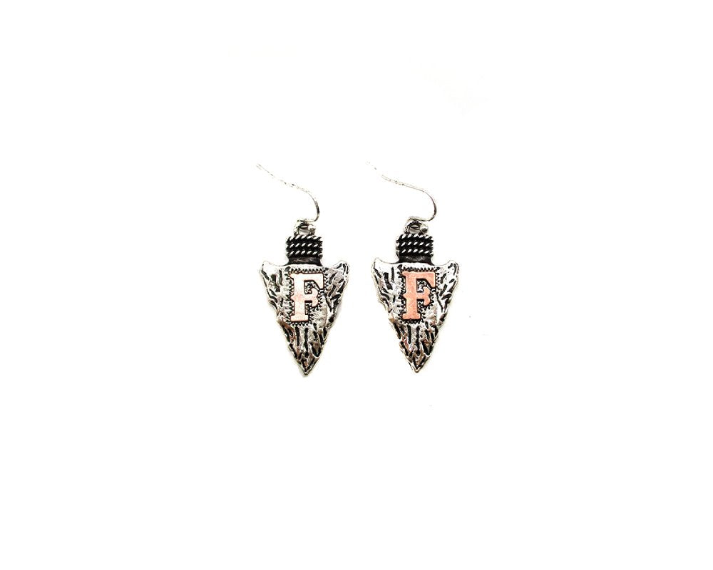 Western Two Tone Arrow Head Initial Dangle Earring