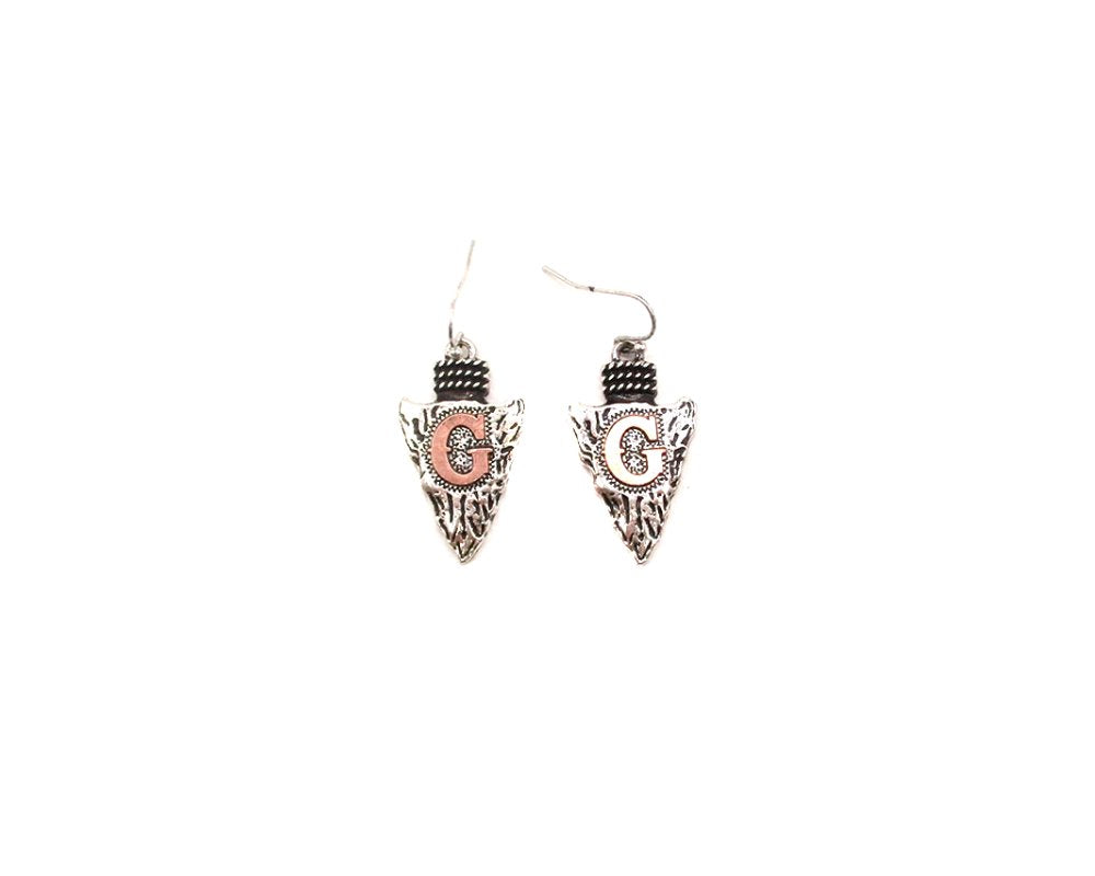 Western Two Tone Arrow Head Initial Dangle Earring