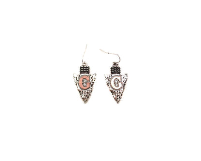 Western Two Tone Arrow Head Initial Dangle Earring