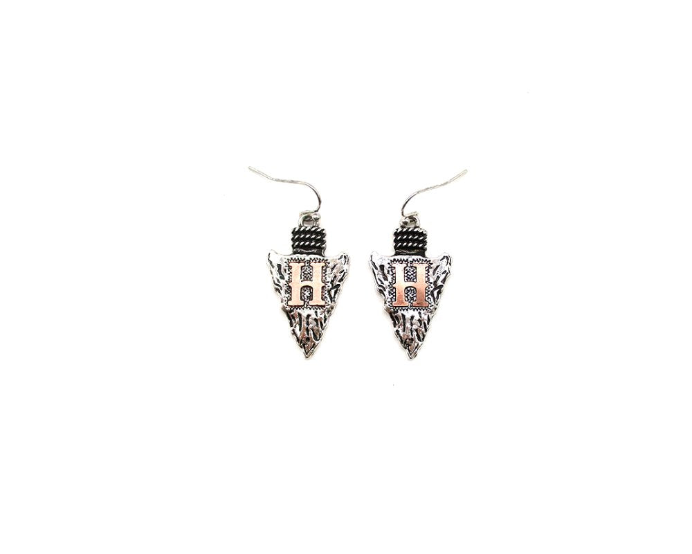 Western Two Tone Arrow Head Initial Dangle Earring
