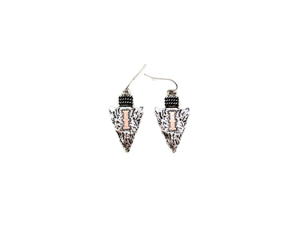 Western Two Tone Arrow Head Initial Dangle Earring