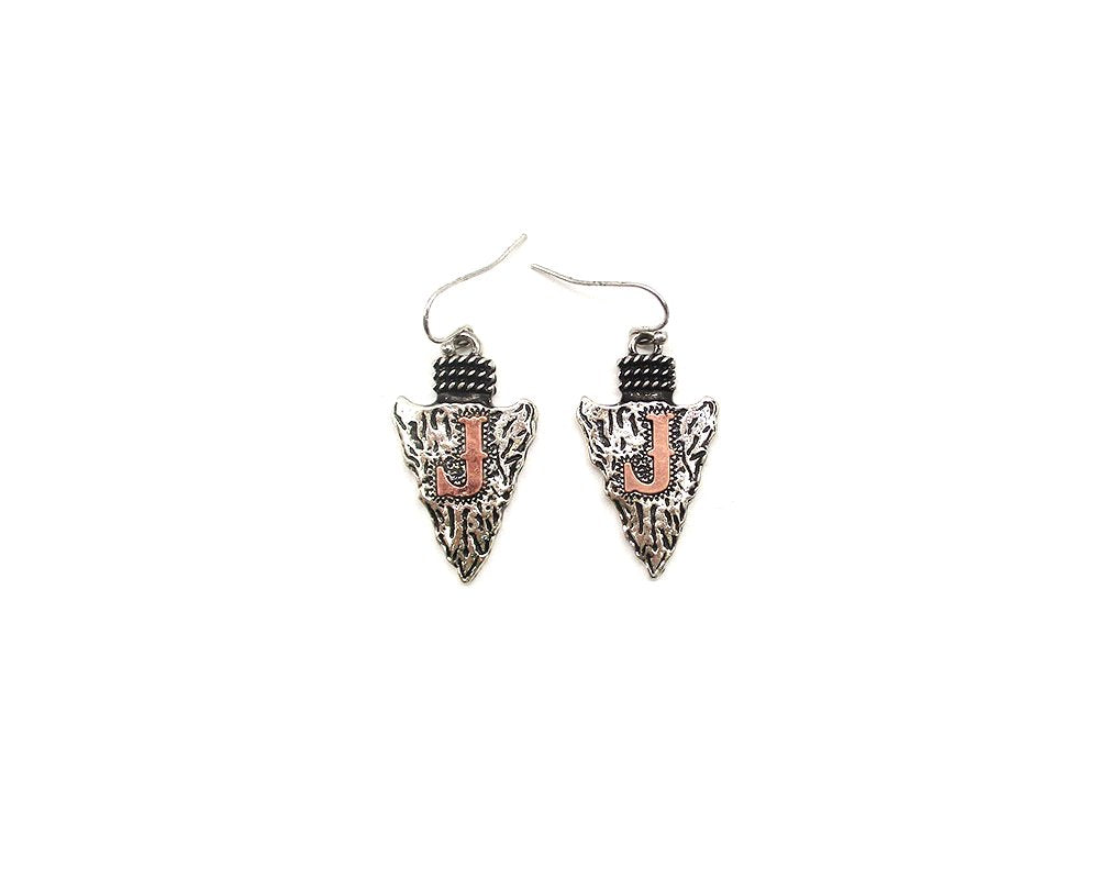 Western Two Tone Arrow Head Initial Dangle Earring