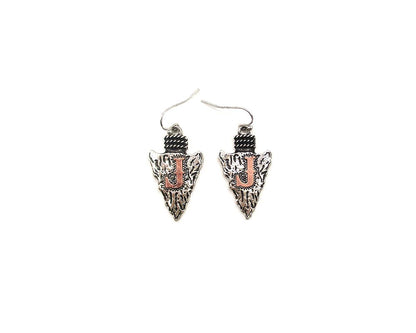 Western Two Tone Arrow Head Initial Dangle Earring