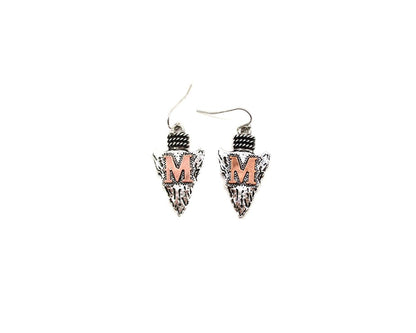 Western Two Tone Arrow Head Initial Dangle Earring