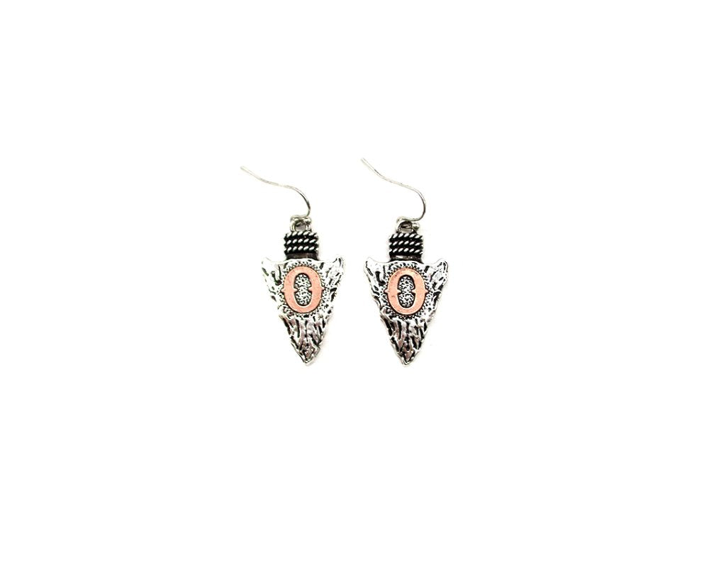 Western Two Tone Arrow Head Initial Dangle Earring
