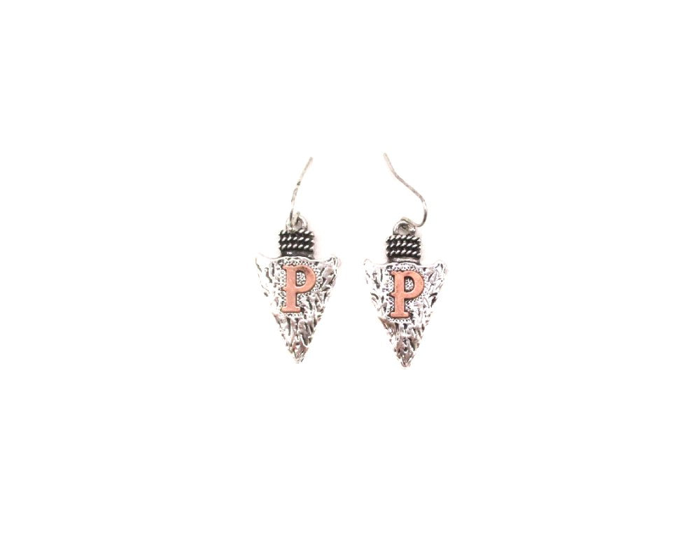 Western Two Tone Arrow Head Initial Dangle Earring