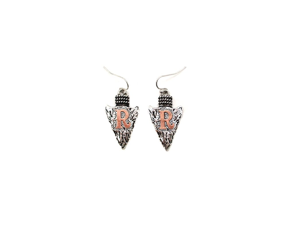 Western Two Tone Arrow Head Initial Dangle Earring