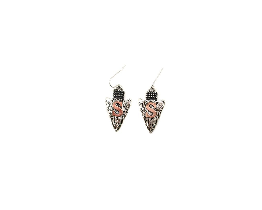 Western Two Tone Arrow Head Initial Dangle Earring