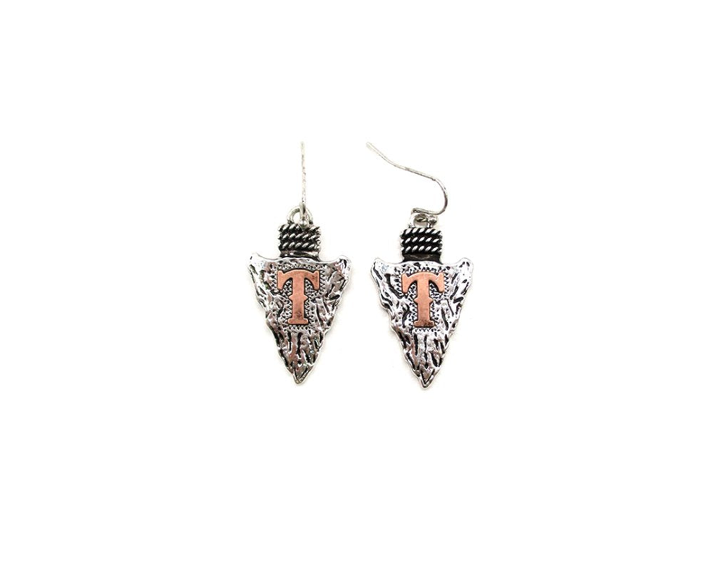 Western Two Tone Arrow Head Initial Dangle Earring