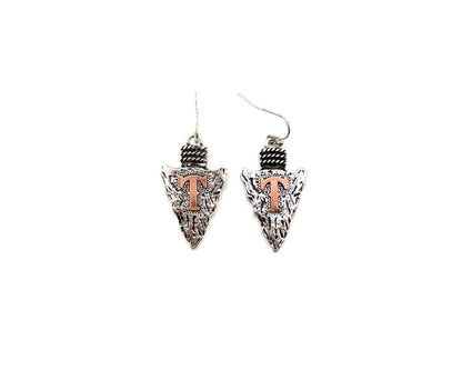 Western Two Tone Arrow Head Initial Dangle Earring