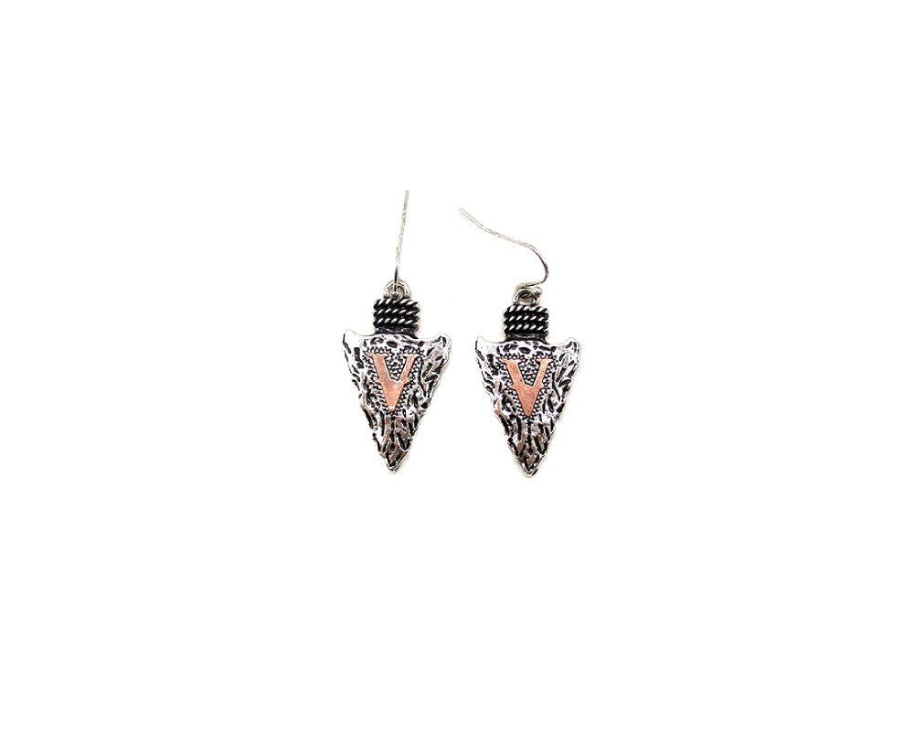 Western Two Tone Arrow Head Initial Dangle Earring