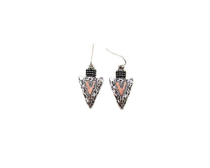 Western Two Tone Arrow Head Initial Dangle Earring