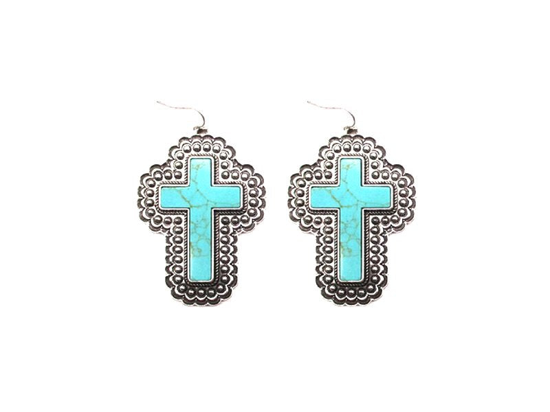Western Large Turquoise Cross Dangle Earring