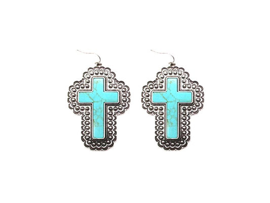 Western Large Turquoise Cross Dangle Earring
