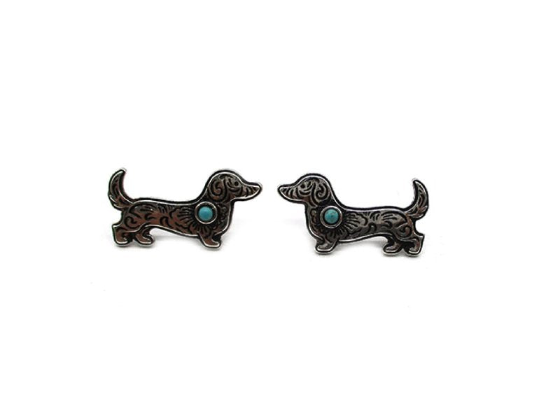 Engraved Dachshund Turquoise Post Earring