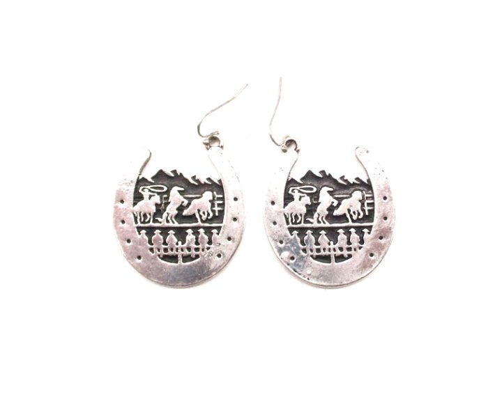 Western Horse Shoe Cowboy Dangle Earring