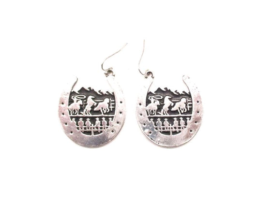 Western Horse Shoe Cowboy Dangle Earring