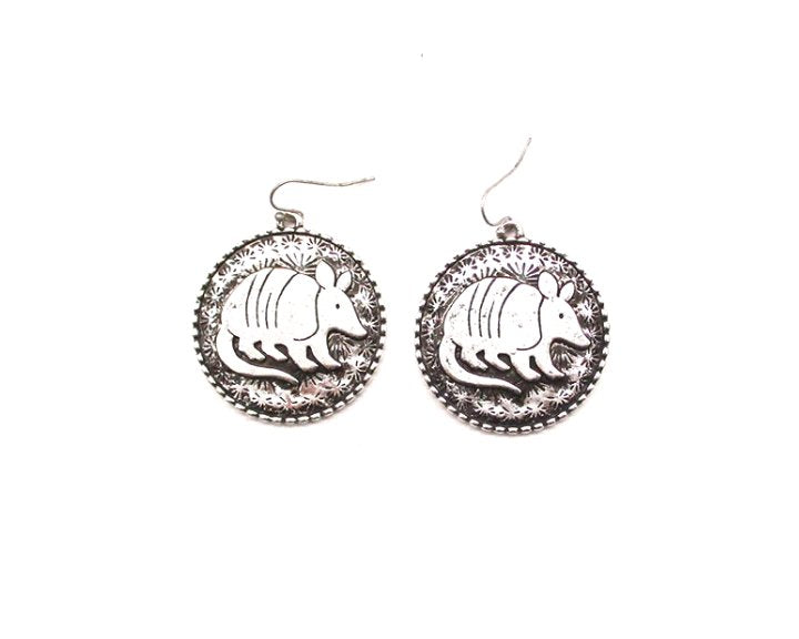 Western Round Armadillo Plate Dangle Earring