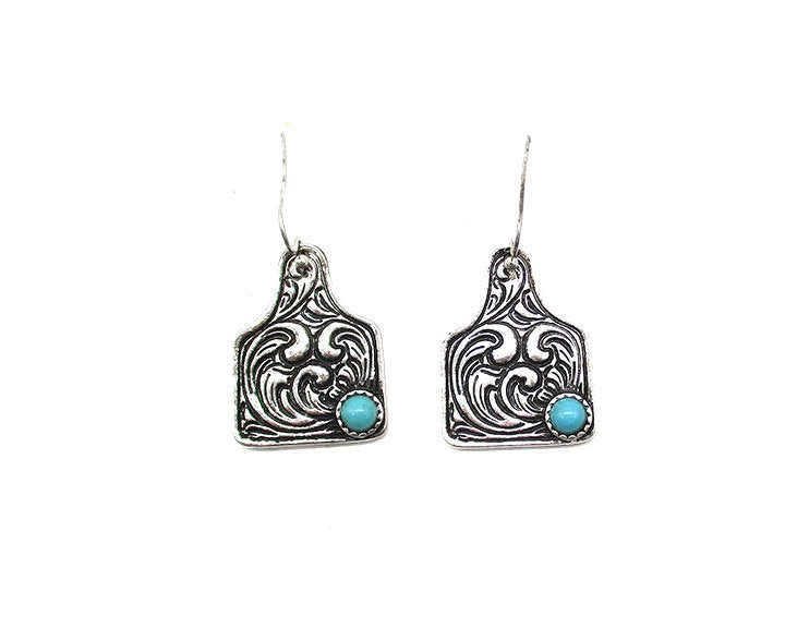 Western Engraved Cattle Tag Dangle Earring