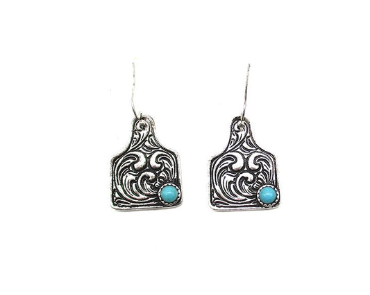Western Engraved Cattle Tag Dangle Earring