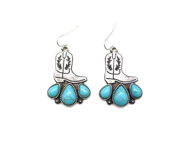 Western Boots Turquoise Dangle Earring