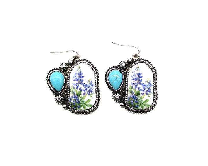 Western Blue Bonnet Turquoise Dangle Earring