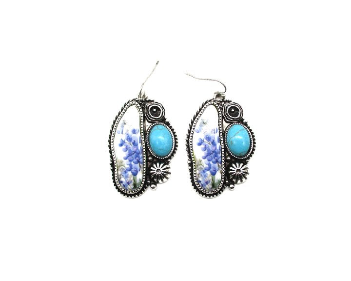 Western Blue Bonnet Turquoise Dangle Earring
