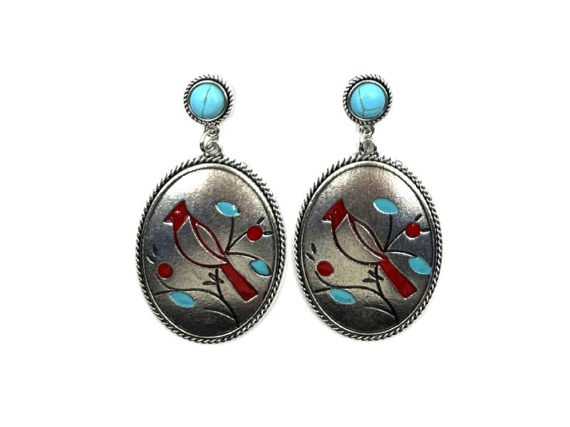 Western Oval Cardinal Dangle Earring