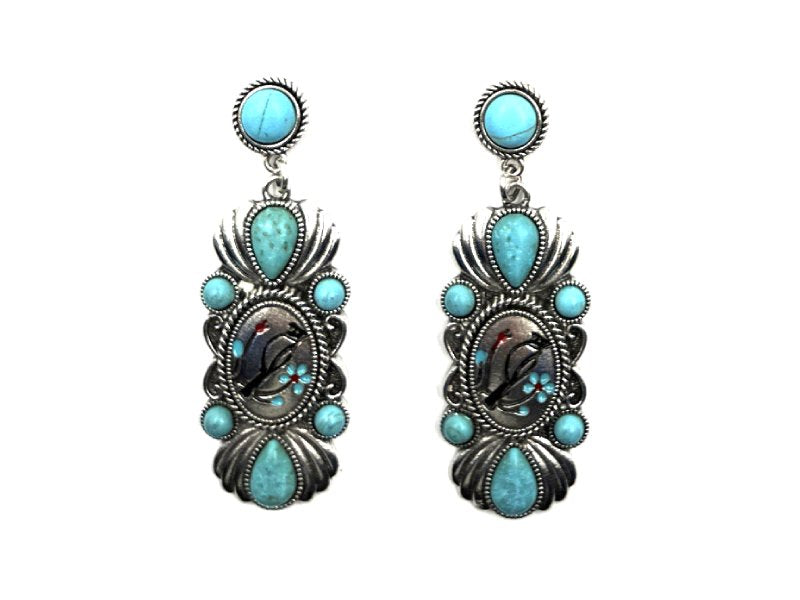 Western Turquoise Cardinal Dangle Earring