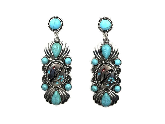 Western Turquoise Cardinal Dangle Earring
