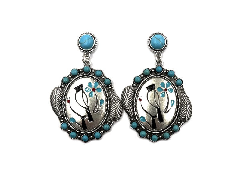 Western Oval Cardinal Dangle Earring