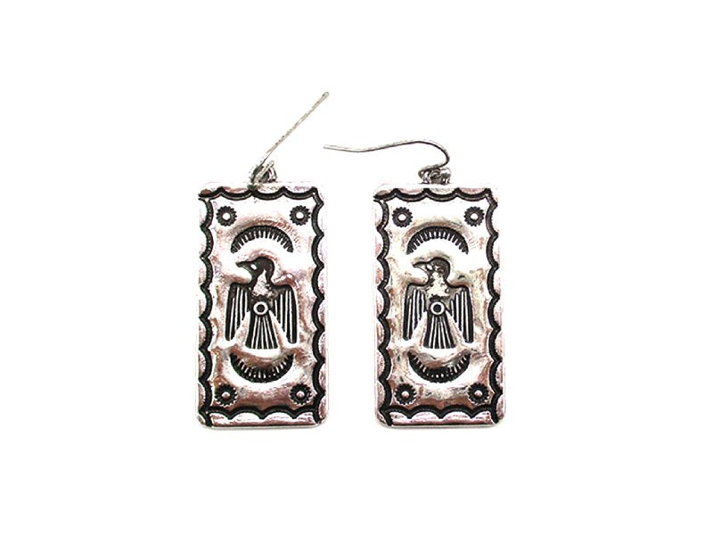 Western Thunderbird Rectangle Concho Earrings