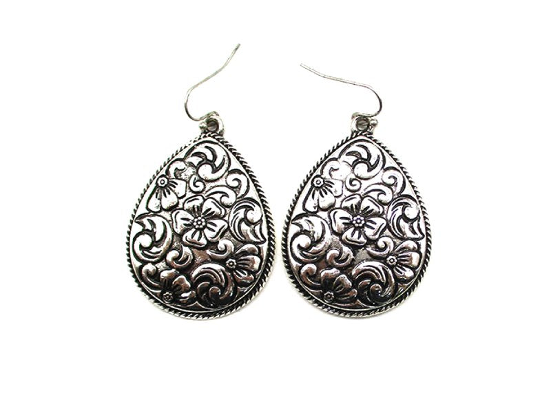 Western Teardrop Engraved Earrings