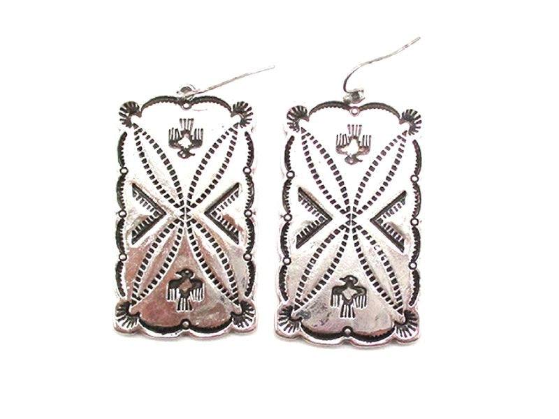 Western Thunderbird Rectangle Concho Earrings