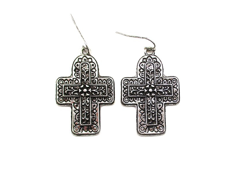 Western Etched Cross Earrings