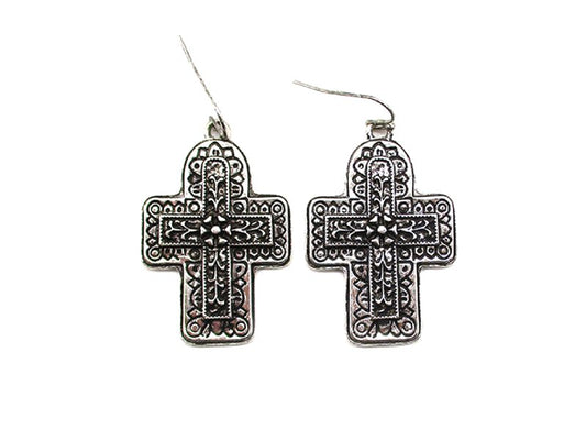 Western Etched Cross Earrings