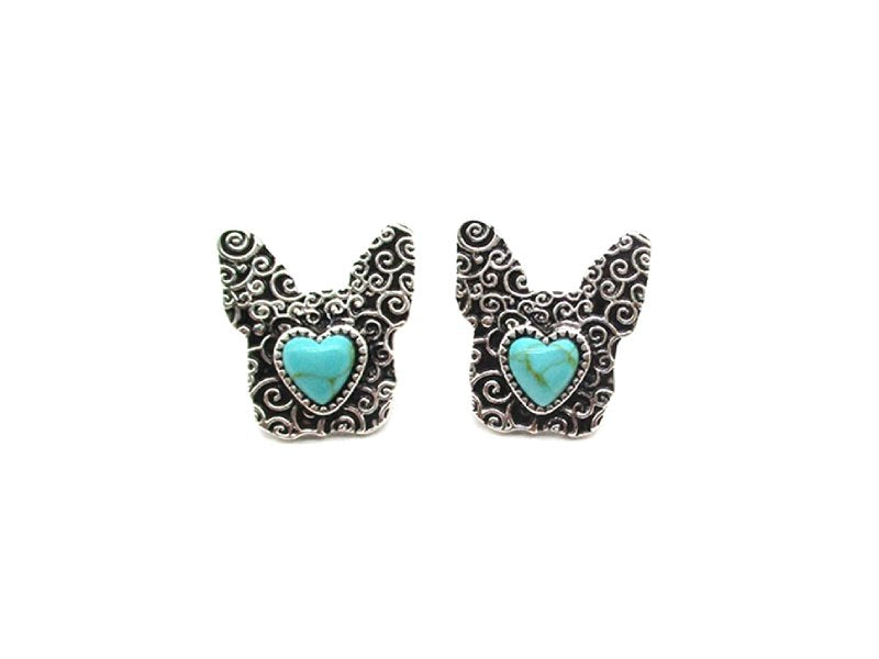Western Bulldog Heart Turquoise Earrings