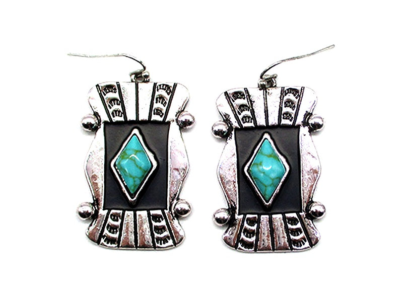 Western Diamond Turquoise Concho Earrings