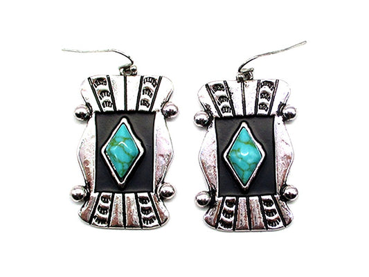 Western Diamond Turquoise Concho Earrings