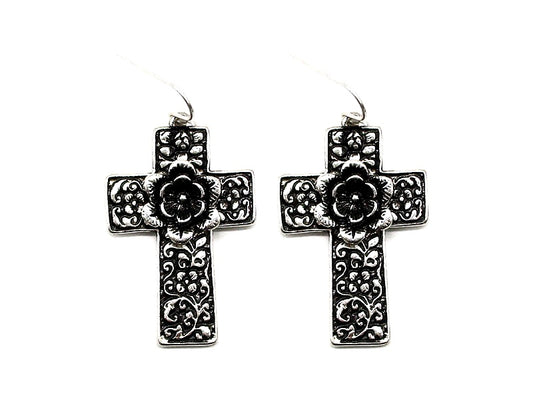 Western Flower Cross Earrings
