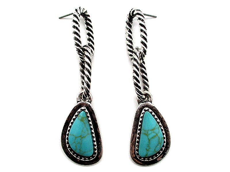 Western Teardrop Chain Turquoise Earrings