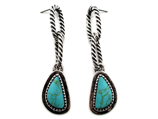 Western Teardrop Chain Turquoise Earrings